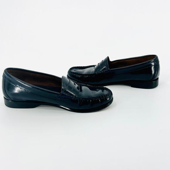 Vintage 90s G.H. Bass Weejuns Whitney Navy Blue Patent Leather Penny Loafers - Picture 5 of 9